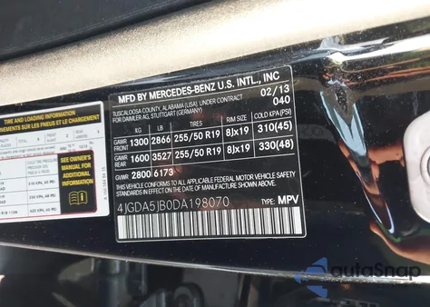 2013 Mercedes-Benz Ml 350 from USA, damaged, VIN 4JGDA5JB0DA198070